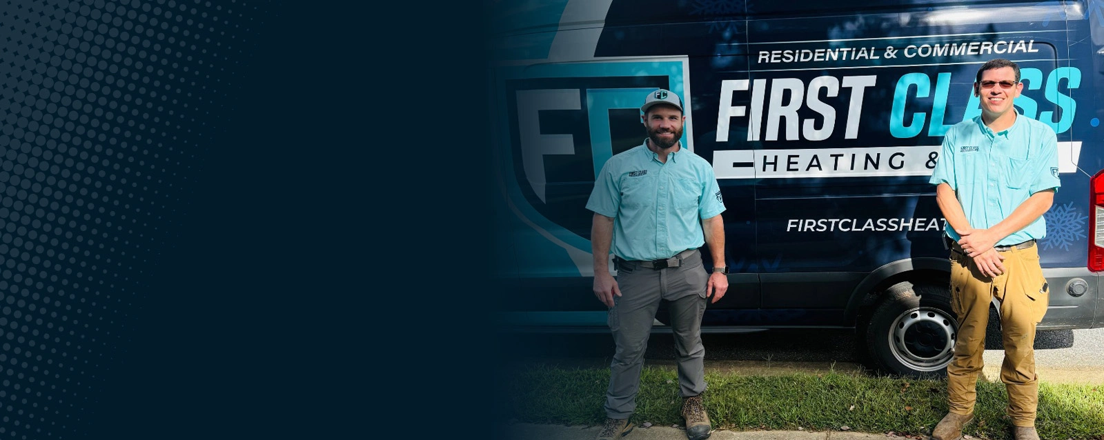 First Class Heating & Air team with service truck